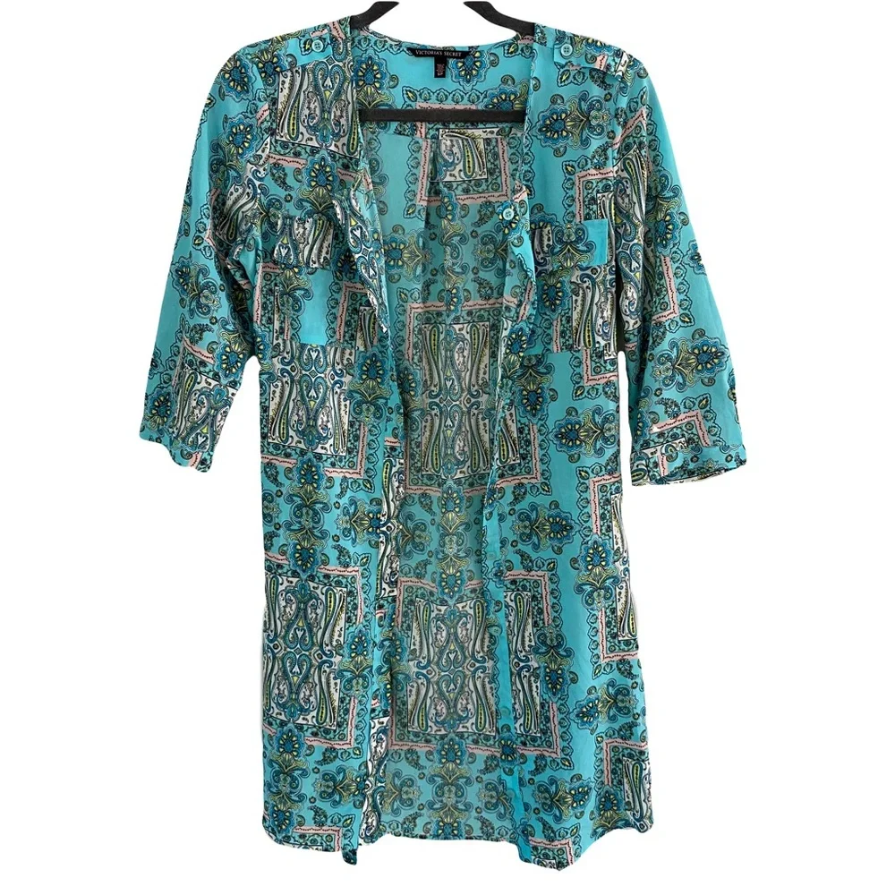 Victoria’s Secret Paisley Turquoise Swim‎ Cover-Up Kimono Small Resort Tropical